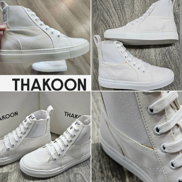 Thakoon Shoes - Thakoon White Elastic Pull On Lace High-Top Sneakers